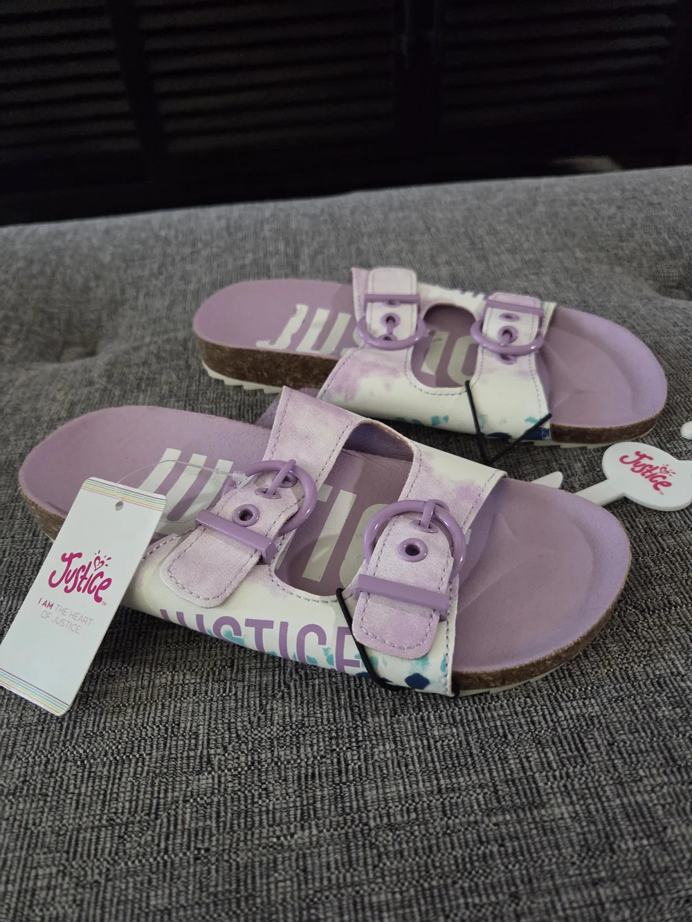 NWT Justice Little Girls Lavender Tie-Dye Double-Buckle Slide Sandals Size 1